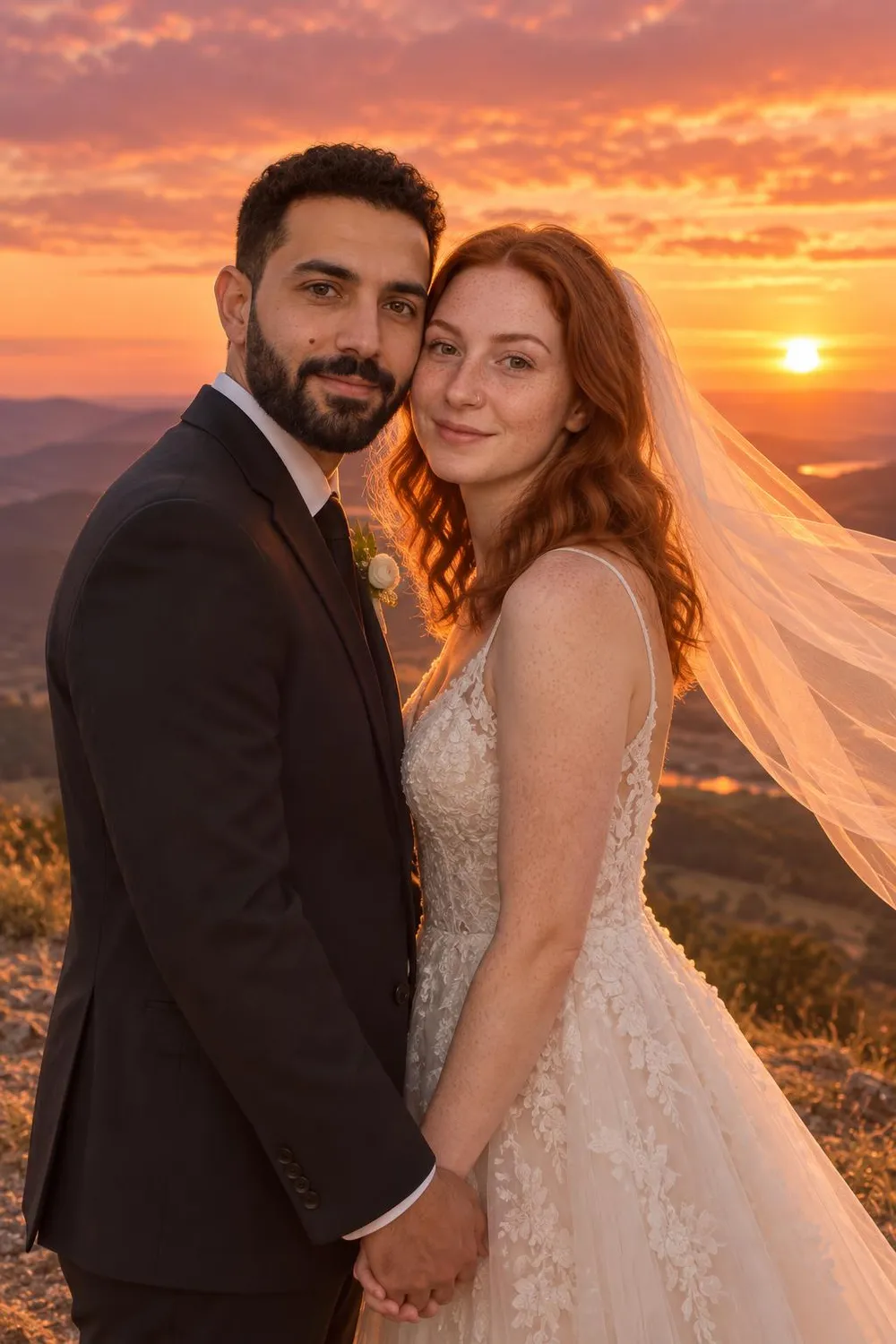 Wedding photo idea: a wedding couple in silhouette against a sunset sky